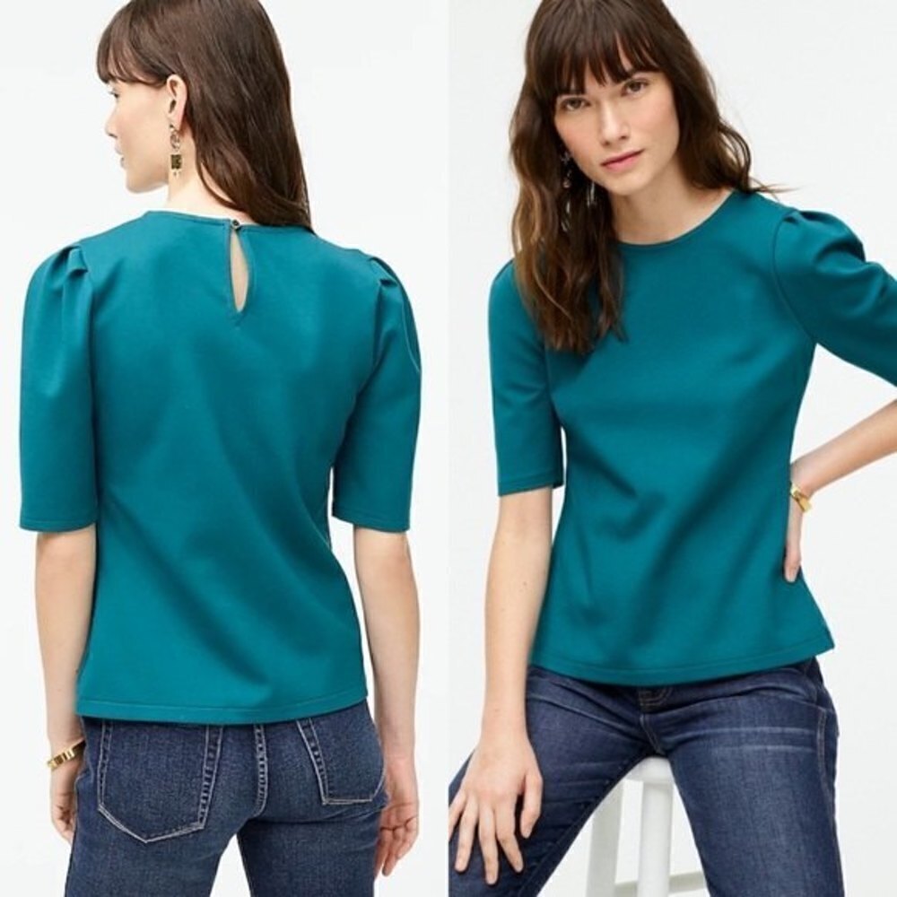 J. Crew Puff Sleeve Pointe Top Blouse Keyhole Back Black Style AE781 Size XS - Picture 3 of 12